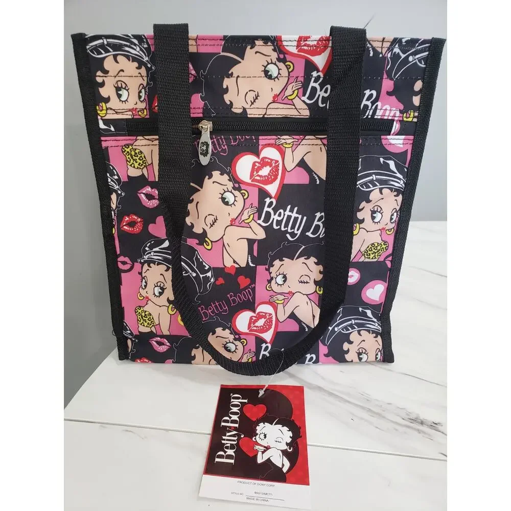 NEW Betty Boop Cheetah Nylon Carry Tote Purse Bag Travel‎ Bingo Bag Retro